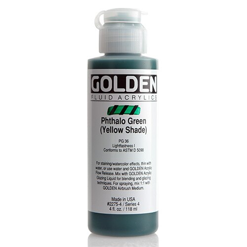 Golden, Fluid Acrylic, Paint, 4oz, Phthalo Green (Yellow Shade)